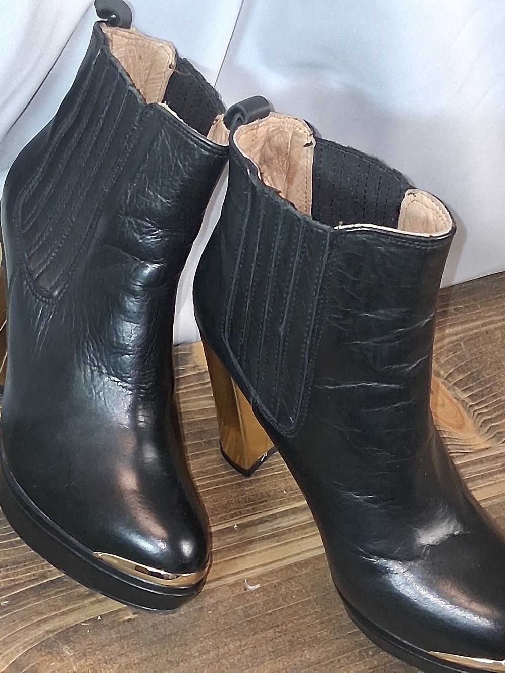 La SENZA Black Ankle Booties with Gold Accents